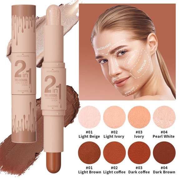 Hello Kiss 2-in-1 Concealer Contour Stick - Light Ivory & Light Coffee - Picture 7 of 7
